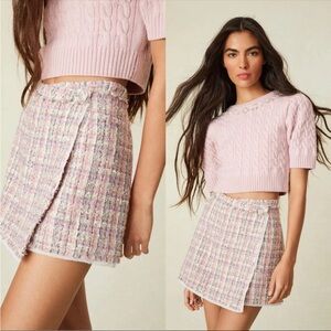 LoveShackFancy Pink Multi Tweed Wrap-Front Mini Skirt size 4 Women’s